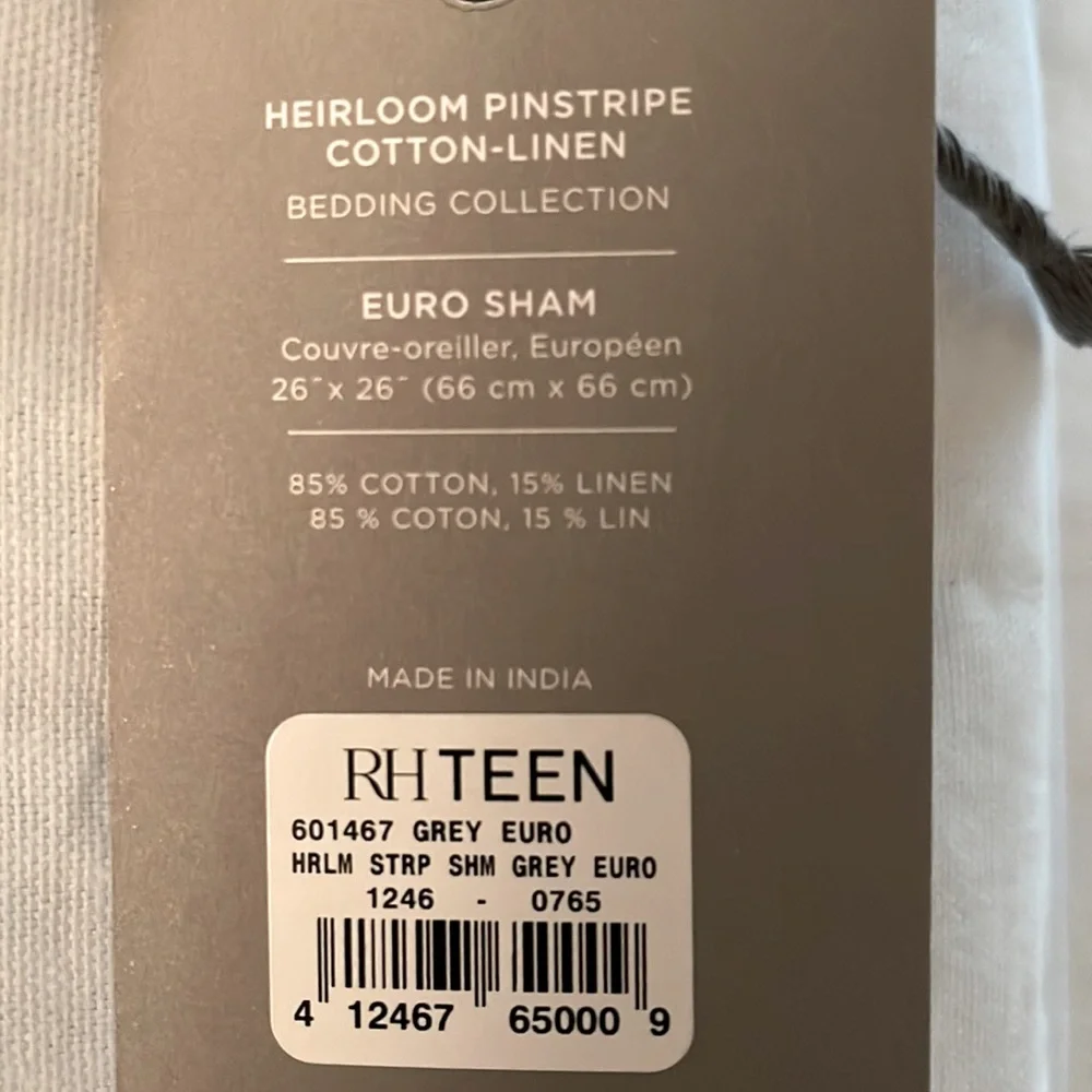 RH TEEN HEIRLOOM STRP GREY EURO SHAM
